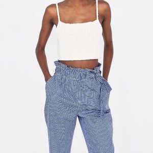 Zara Gingham Paper-bag Waist Pants